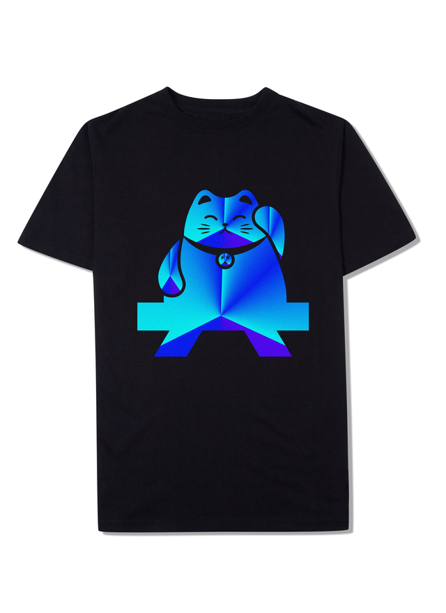 Beckoning Lucky Cat T-Shirt (Front) Cobalt Blue